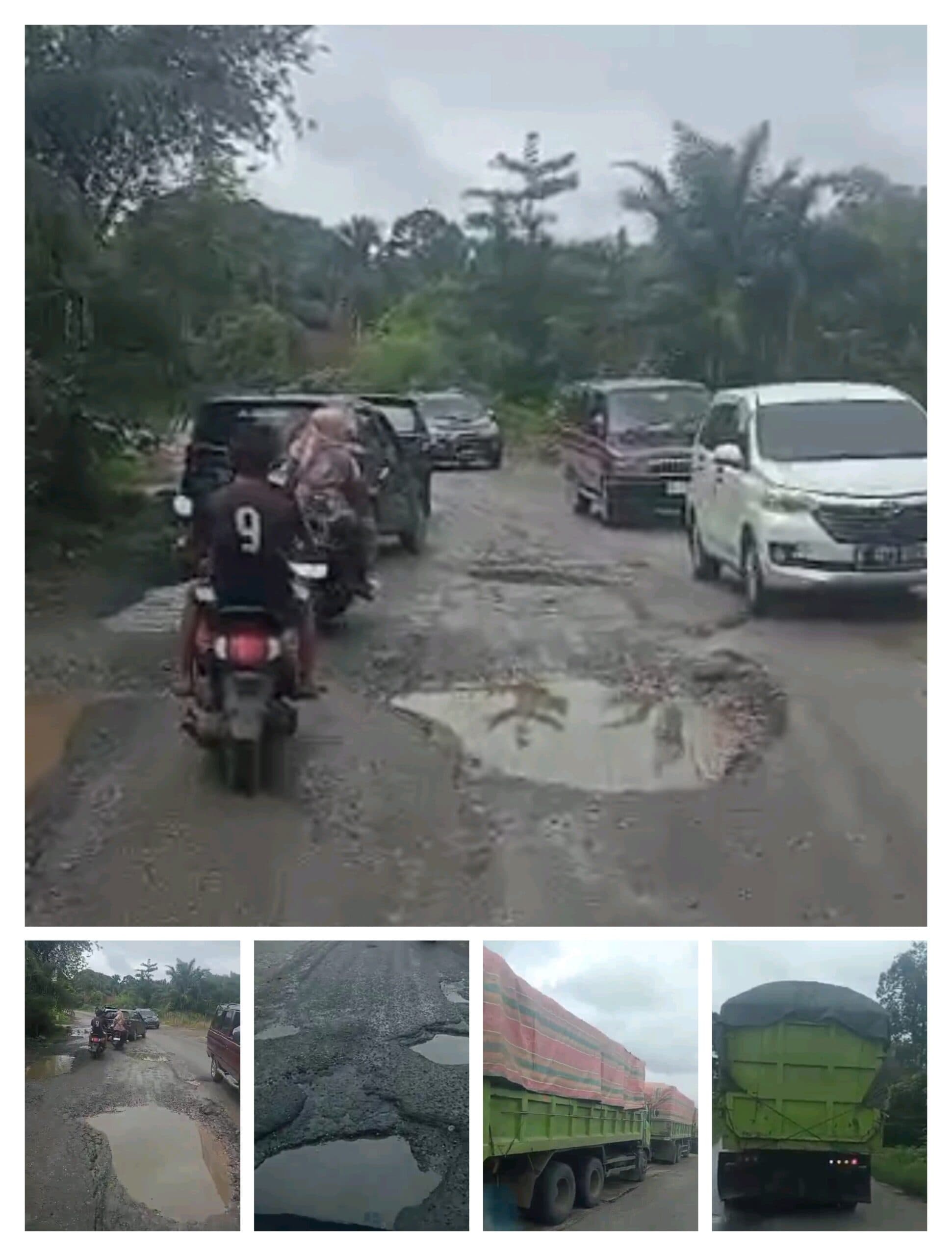 Ruas Jalan Sarolangun Batang Hari Rusak Parah Karena Truk Batubara Yang Melintas 