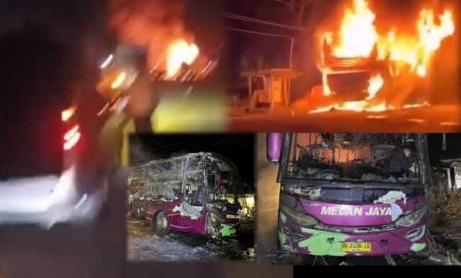 Berisi 44 Penumpang Bus Medan Jaya Terbakar, Diduga Korsleting Arus Pendek Listrik, Beruntung Tidak Ada Korban Jiwa